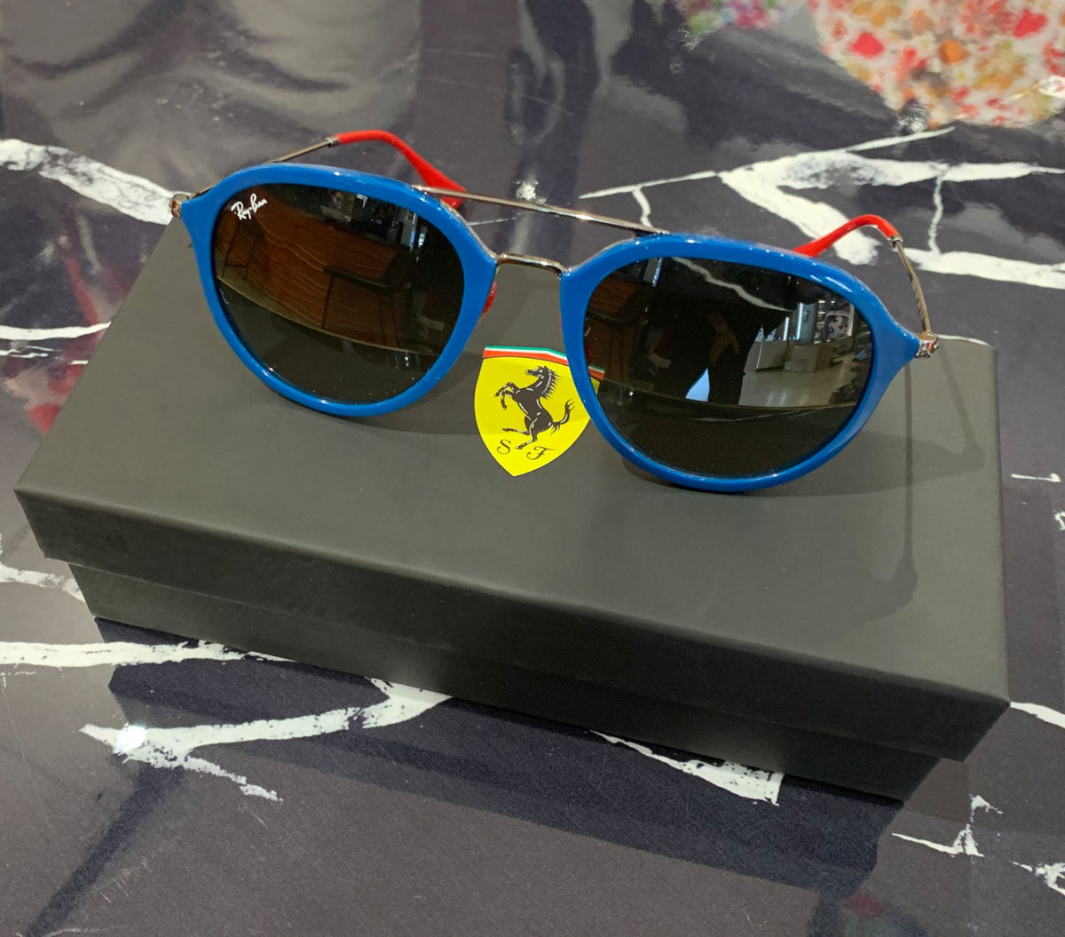 Ray-Ban Scuderia Ferrari newest Collection RB3602M Sunglasses with Blue Frame