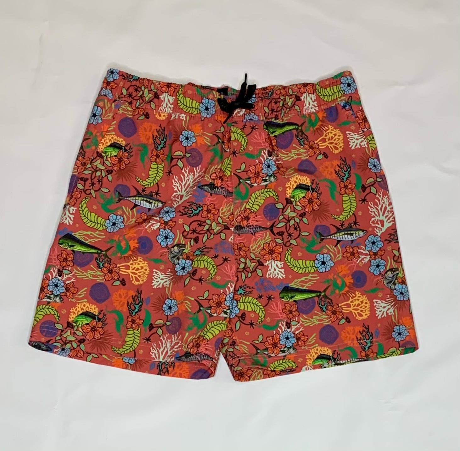 Short Sandbar Volley Fish Floral Coral