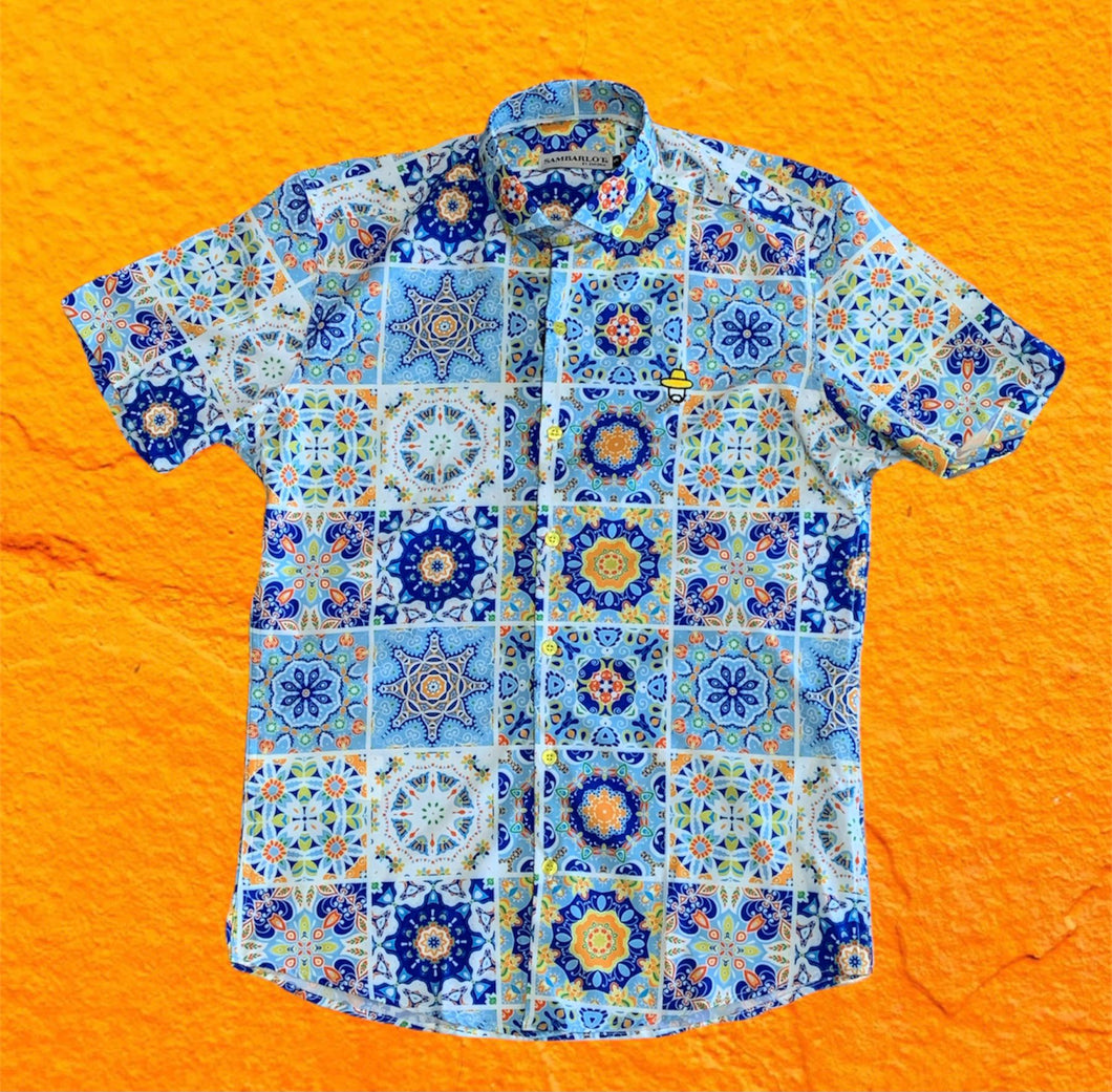 Sambarlot Blue And Orange Mosaic Shirt