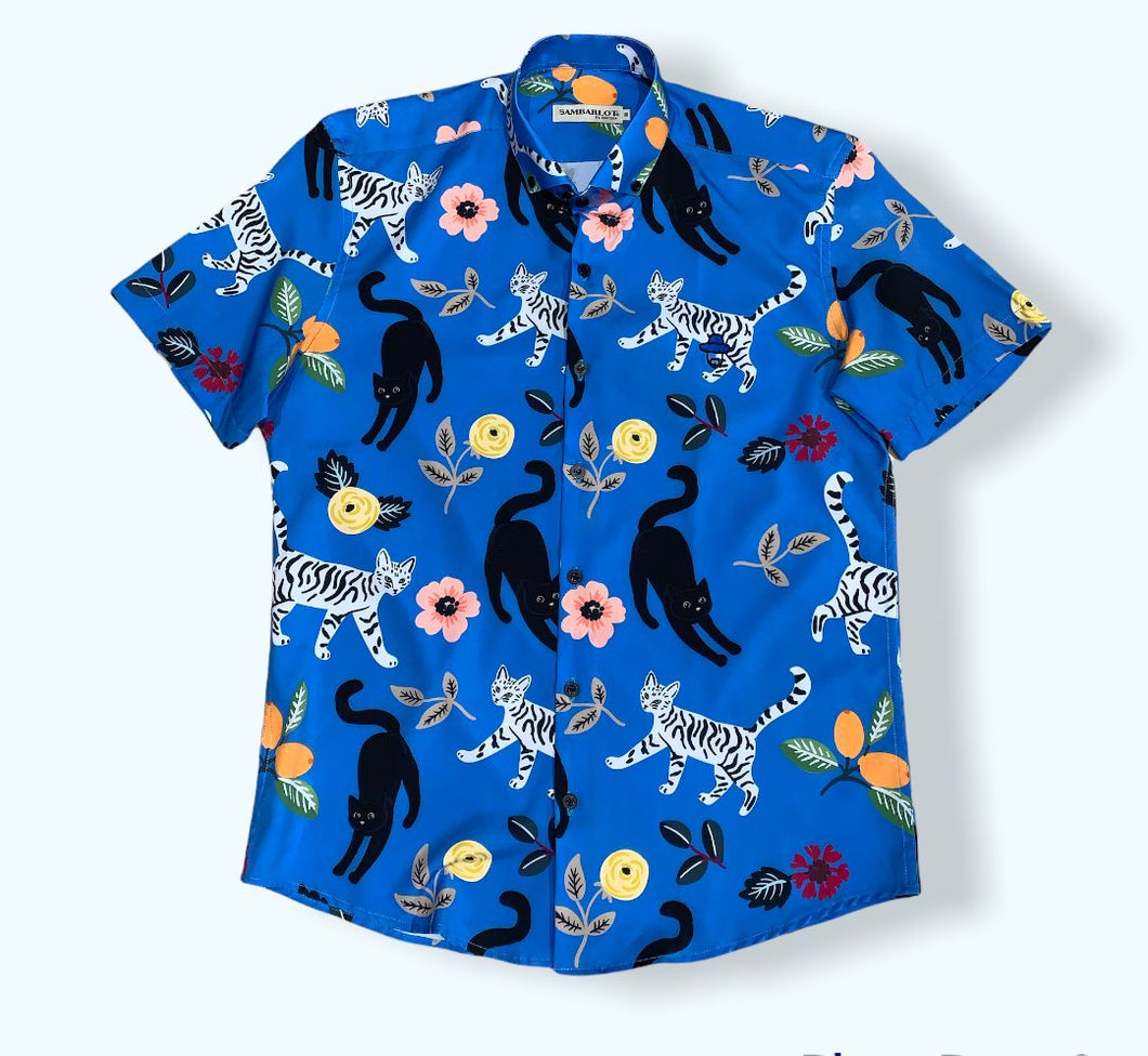 Sambarlot Shirt Cats Blue Background