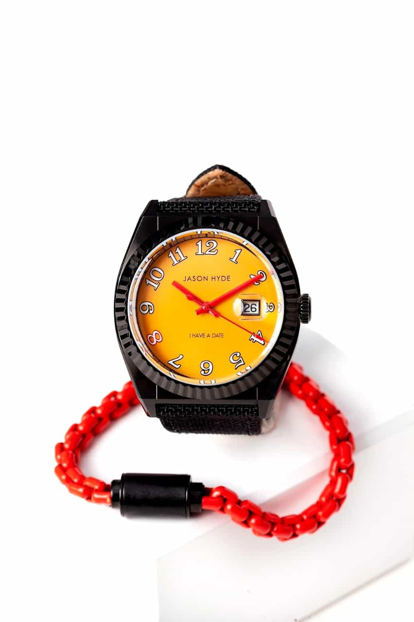 Jason Hyde 30017 Black Body \Yellow Dial With Date \Pet Black Strap