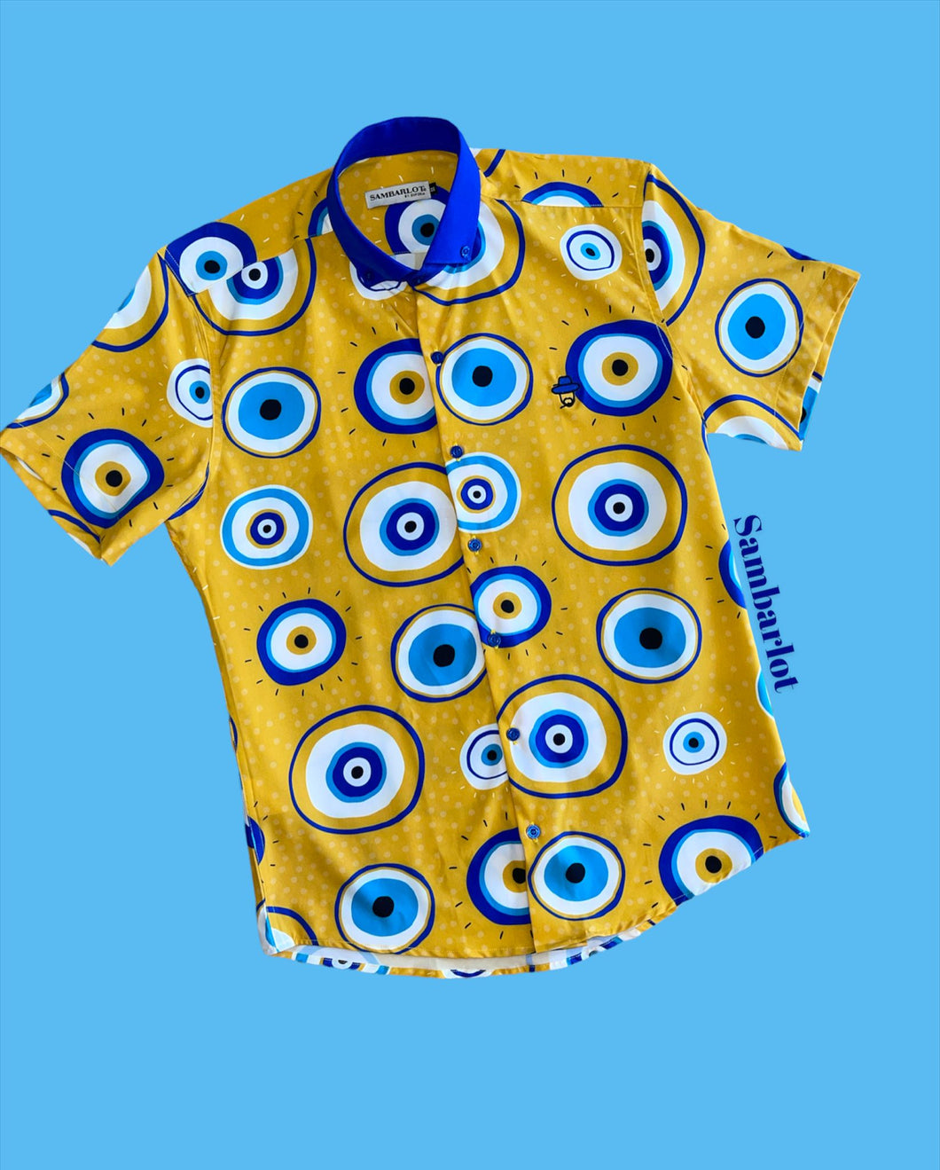 Sambarlot Blue -Eyes Shirt With A Yellow Background