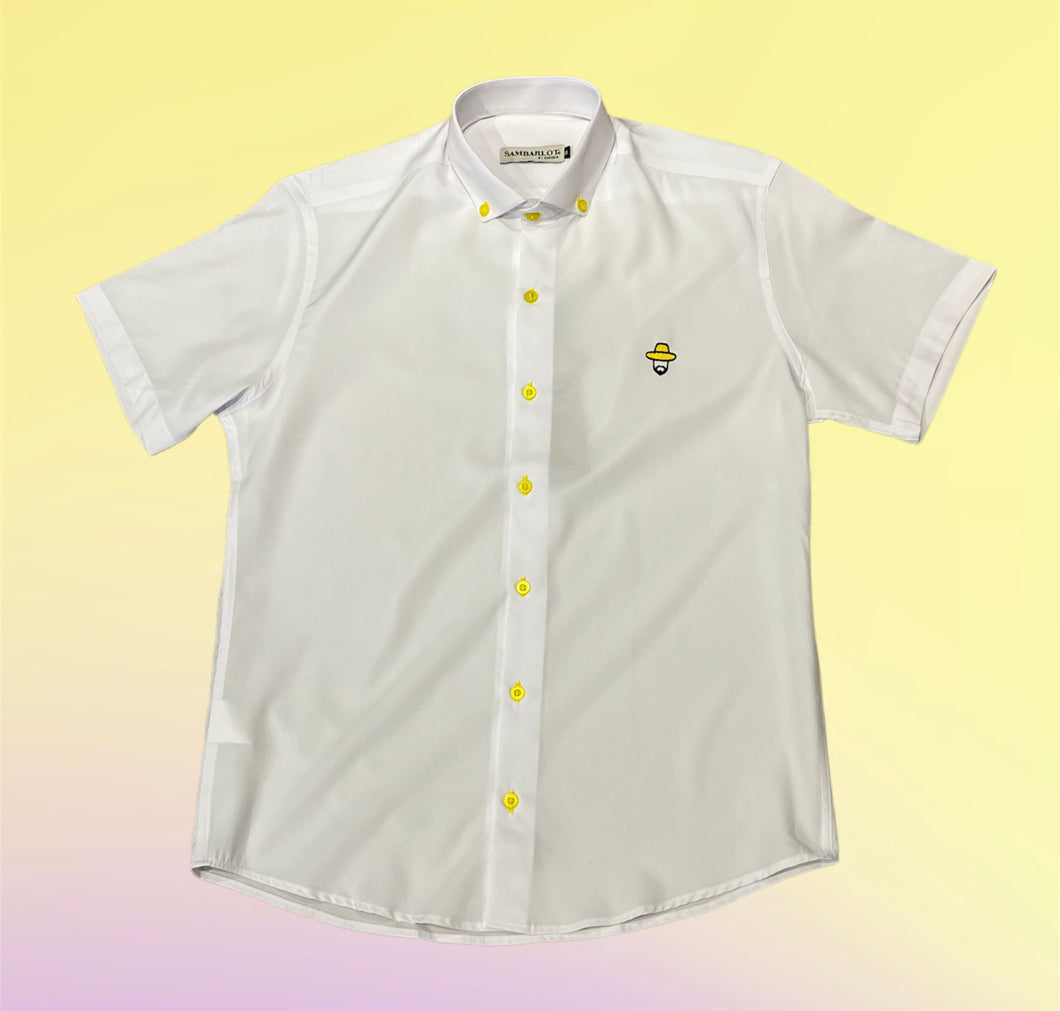 Sambarlot  White Shirt With Yellow Buttons