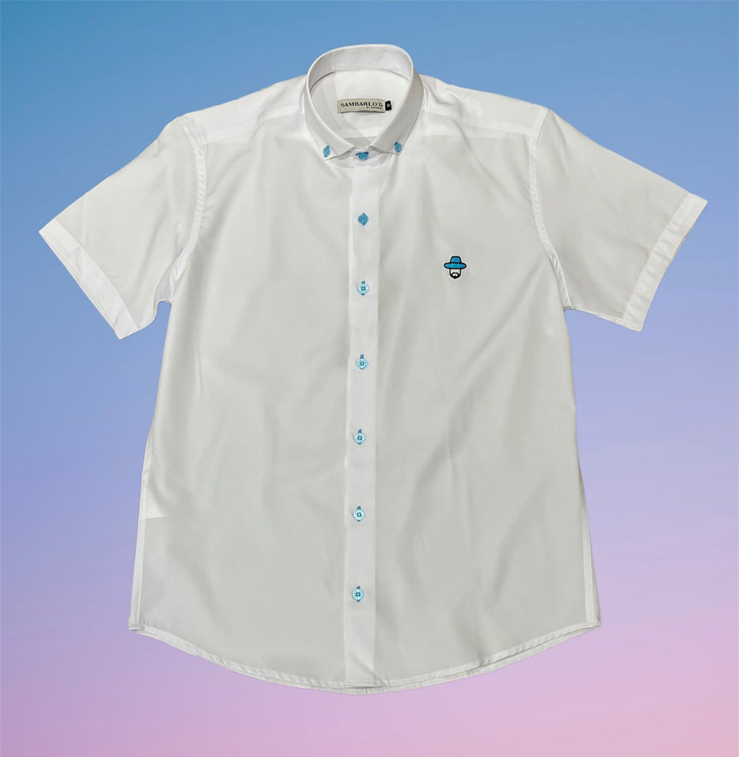 Sambarlot White Shirt Baby Blue Buttons