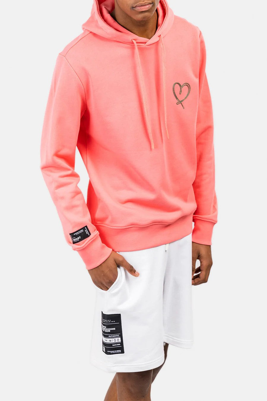 Inimigo Sudadera con capucha con estampado de casa de arte lineal Rosa Porcelana