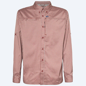 Costa Angler Tech Button Down Plaid Lava Red