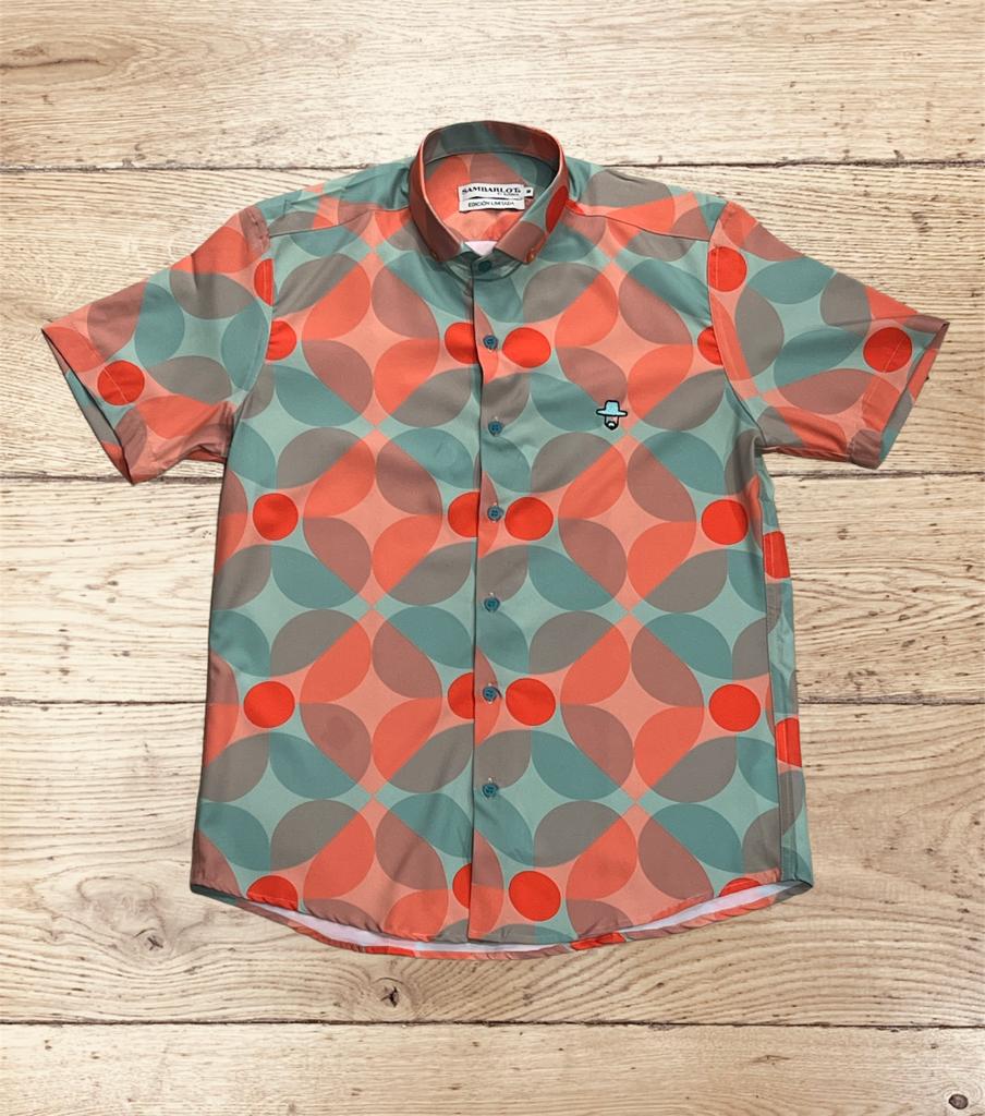 Sambarlot Limited Edition Green And Orange Geometric Shirt