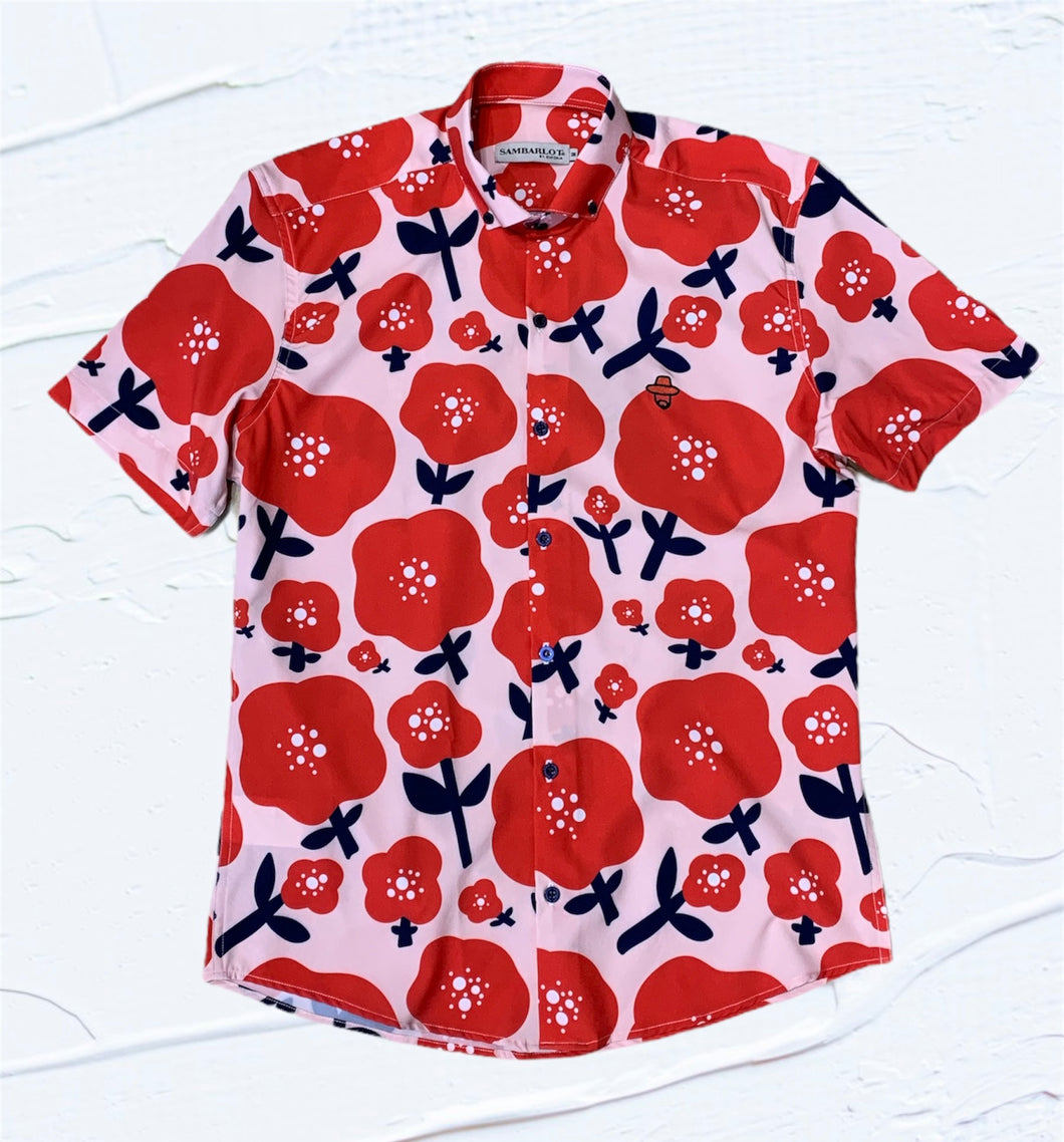 Sambort Red Flowers Mammon Background Shirt